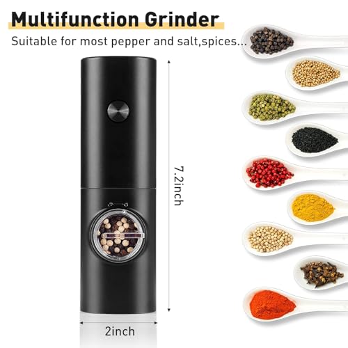 AVIARA™ Electric Salt and Pepper Grinder with Adjustable Coarseness, Pepper Grinder refillable, Battery Operated Salt Grinder with LED Light, Electric Pepper Grinder, One-Handed Operation (Pack of 1) - Image 5