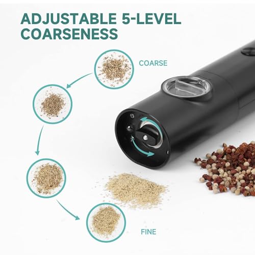 AVIARA™ Electric Salt and Pepper Grinder with Adjustable Coarseness, Pepper Grinder refillable, Battery Operated Salt Grinder with LED Light, Electric Pepper Grinder, One-Handed Operation (Pack of 1) - Image 4