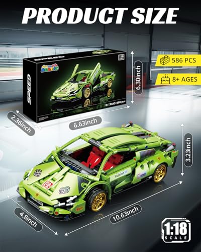 Nueris 118 Technic Super Sports Cars Model Sets 586 PCS Green MOC Building Block Car Raceing Engineering Toys Gift Idea for Adults Boys Girls for Play and Display Collection - Image 5