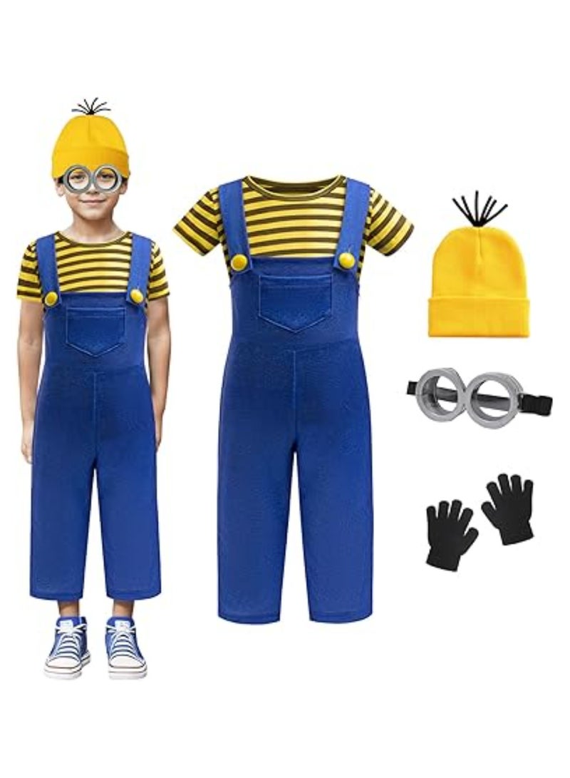 SYOSI Kids Halloween Costume, Kids Movie Costumes Set, Striped Jumpsuit Set for Boys Girls Movie Cosplay Birthday Party Dress Up with Accessories, Tshirt Blue Overalls (Size: 120CM) - Image 1