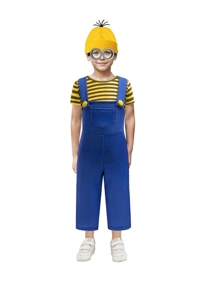 SYOSI Kids Halloween Costume, Kids Movie Costumes Set, Striped Jumpsuit Set for Boys Girls Movie Cosplay Birthday Party Dress Up with Accessories, Tshirt Blue Overalls (Size: 120CM) - Image 2