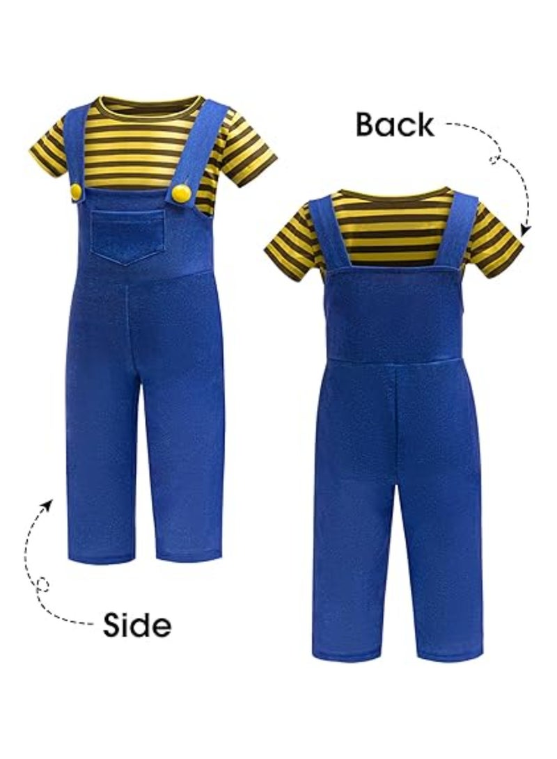 SYOSI Kids Halloween Costume, Kids Movie Costumes Set, Striped Jumpsuit Set for Boys Girls Movie Cosplay Birthday Party Dress Up with Accessories, Tshirt Blue Overalls (Size: 120CM) - Image 3
