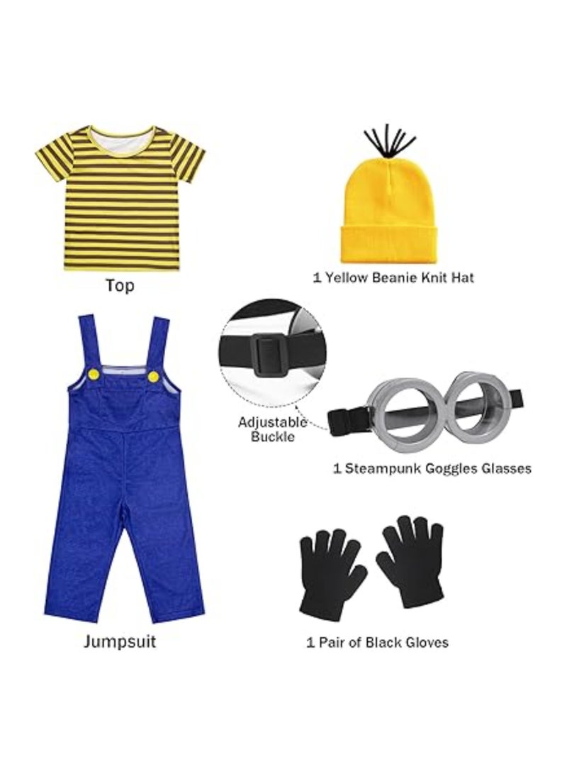 SYOSI Kids Halloween Costume, Kids Movie Costumes Set, Striped Jumpsuit Set for Boys Girls Movie Cosplay Birthday Party Dress Up with Accessories, Tshirt Blue Overalls (Size: 120CM) - Image 4