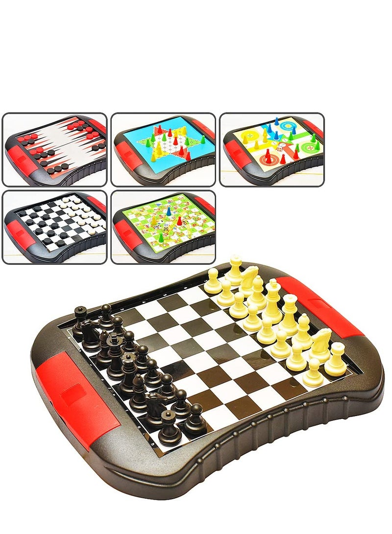 SOLARAE 6-in-1 Magnetic Travel Board Game Set - Bundle Pack of 6 Classic Magnetic Games, 7.8 * 6.7 Inches Small Package with Magnet with Storage Box,Road Trip, Travel, Camping for Kids 6+ - Image 1