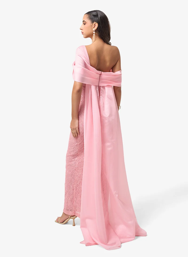 Threadz by Ajooni One Shoulder Cape Detailed Maxi Dress