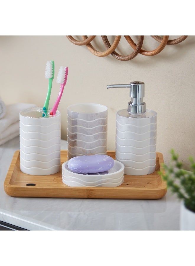 Home Box 4 Pcs Marble Look Bathroom Accessories Sets Complete With Soap Dispenser, Toothbrush Holder, Apothecary Jar, Tray, Home Apartment Modern Bathroom Decor Vanity Countertop - Image 1