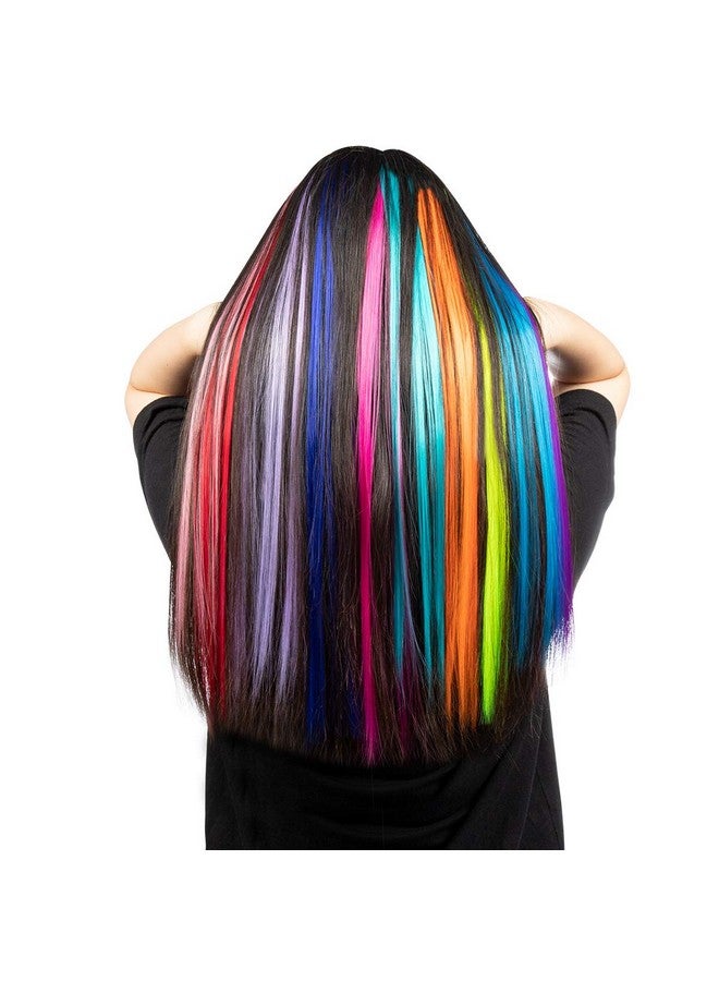 YaFex 12 Pcs Clip In Hair Extensions, 22 Inch Colored Hair Extensions Party Highlights Long Straight Synthetic Hairpieces For Women Kids Girls (Rainbow) - Image 1