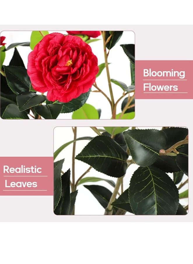 Brinaoki 150CM Rose Artificial Camellia Flower Tree, Faux Camellia Plant Blooming Potted Flower Tree Fake Tree with Simulated Flowers Realistic Leaves in Black Pot for Home Indoor Outdoor Porch Decor  - Image 2