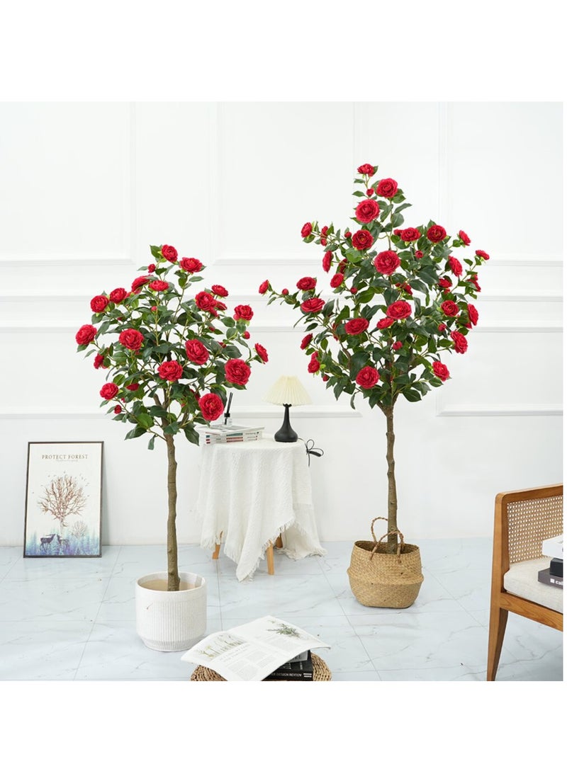 Brinaoki 150CM Rose Artificial Camellia Flower Tree, Faux Camellia Plant Blooming Potted Flower Tree Fake Tree with Simulated Flowers Realistic Leaves in Black Pot for Home Indoor Outdoor Porch Decor  - Image 4