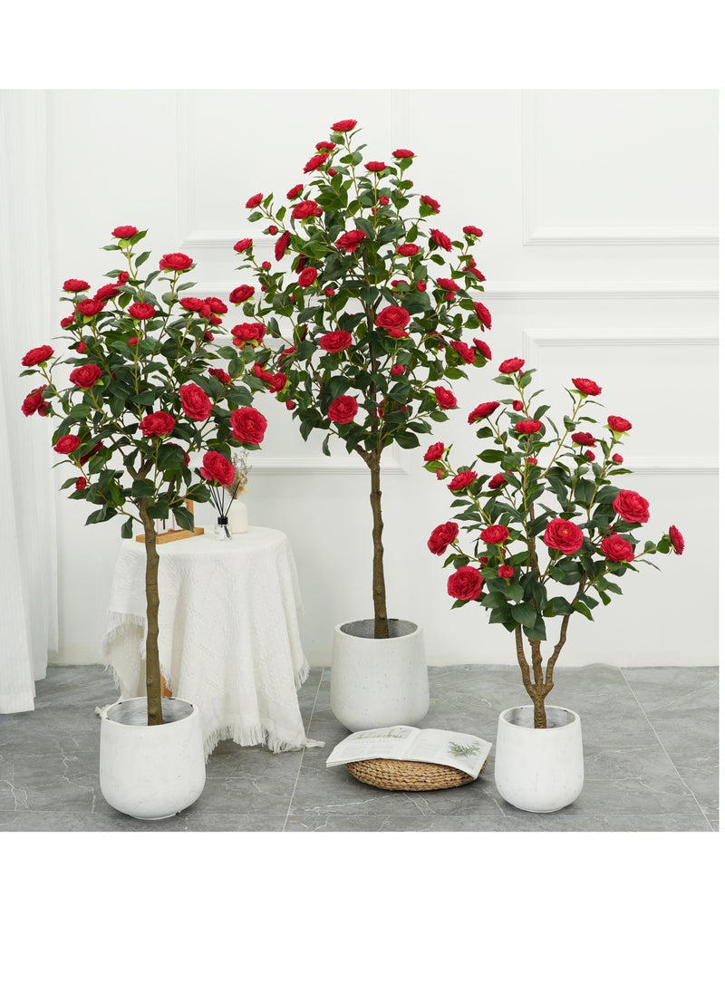 Brinaoki 150CM Rose Artificial Camellia Flower Tree, Faux Camellia Plant Blooming Potted Flower Tree Fake Tree with Simulated Flowers Realistic Leaves in Black Pot for Home Indoor Outdoor Porch Decor  - Image 5
