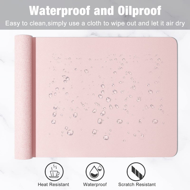 Hsurbtra Desk Pad, 30" x 14" PU Leather Desk Mat, XL Extended Mouse Pad, Waterproof Desktop Blotter Protector, Non-Slip Ultra Thin Large Laptop Keyboard Writing Mat for Office Home, Pink - Image 5
