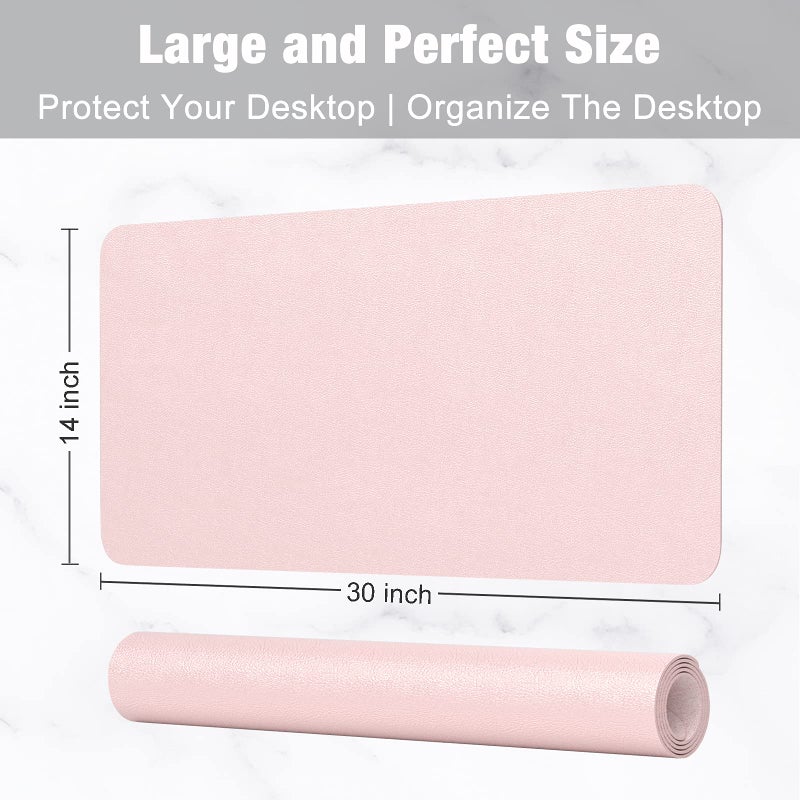 Hsurbtra Desk Pad, 30" x 14" PU Leather Desk Mat, XL Extended Mouse Pad, Waterproof Desktop Blotter Protector, Non-Slip Ultra Thin Large Laptop Keyboard Writing Mat for Office Home, Pink - Image 3