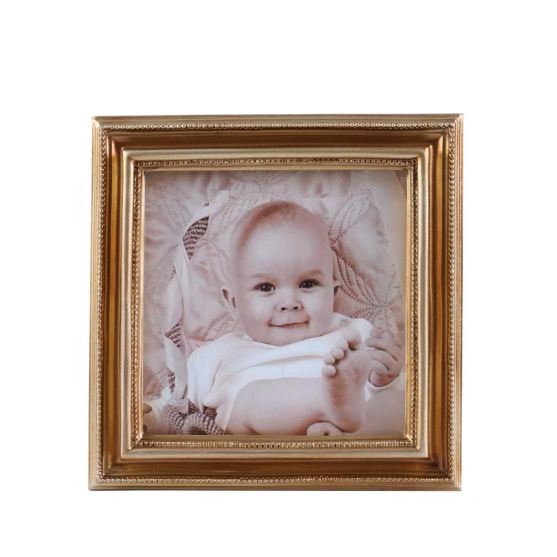 SIKOO 4x4 Picture Frame Square Small Brass Vintage Beaded Picture Frame Tabletop and Wall Mount Antique Wall Decor - Image 1