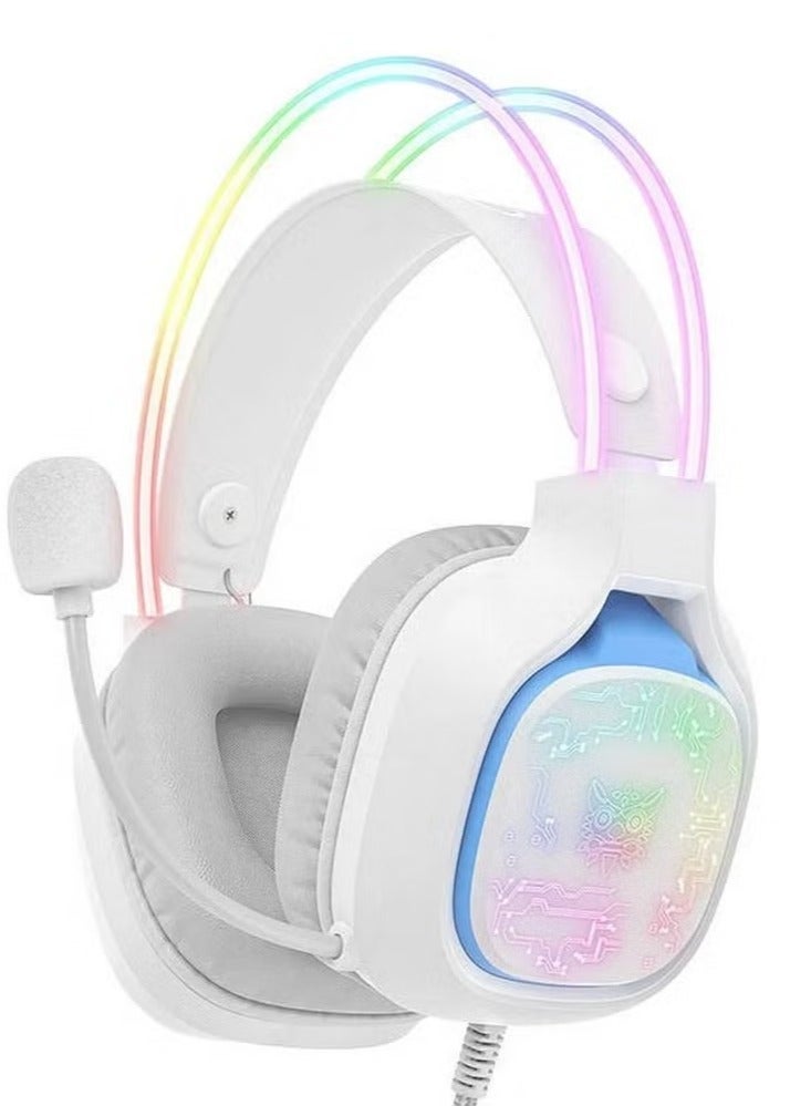 Gravity X22 USB + 3.5mm Cool RGB Dynamic Light Wired Gaming Headset with Mic ‚Äì Immersive Stereo Sound, Noise-Canceling Microphone, Comfortable Over-Ear Cushions, Adjustable Headband ‚Äì Ideal for PC, PS4, Xbox, Mobile Gaming ‚Äì White - Image 2