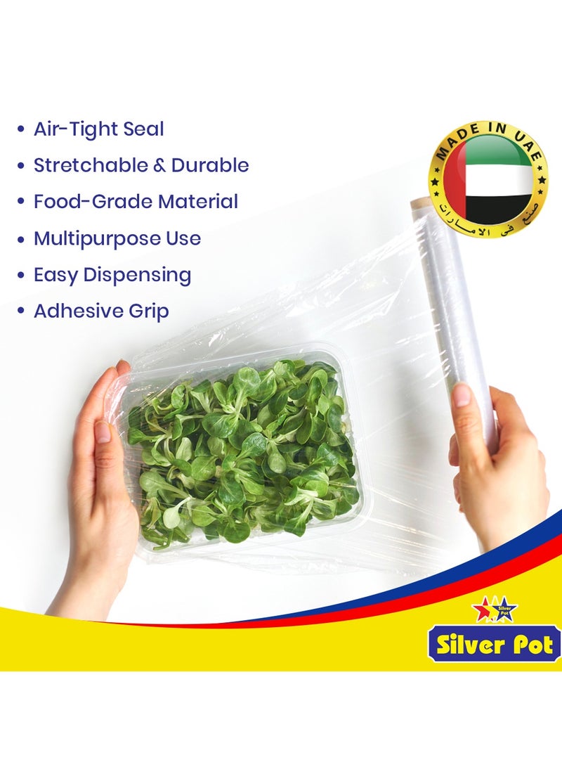 Silver Pot فيلم تغليف بولي إيثيلين ممتاز – 30 سم × 100 سم – لفة تغليف متينة، من الدرجة الغذائية للحفاظ على النضارة والحماية الفائقة – مثالية للحفظ، التخزين، وتغليف الطعام - Image 2
