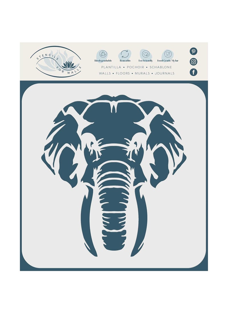 Usnyabni Stencils for Walls: Elephant Head Stencil, 6.5 x 7.5 inch (M) - African Big Five Animal Wildlife Stencils for Painting Template  - Image 2