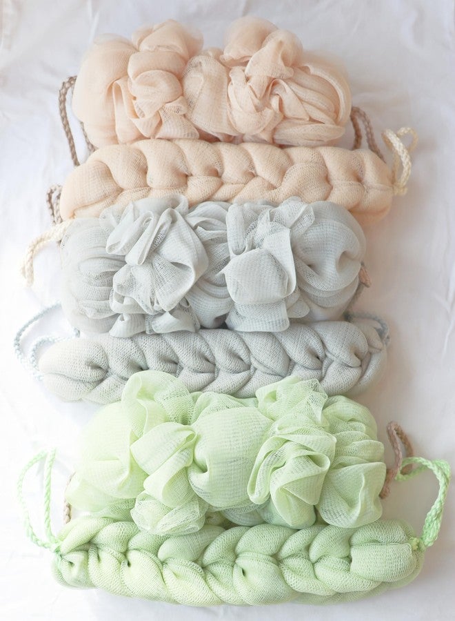 WeCoola 6 Packs Mesh Bath Sponge with Rope Handles, Long Stretch Exfoliating Back Scrubber, Pastel Colors - Image 1