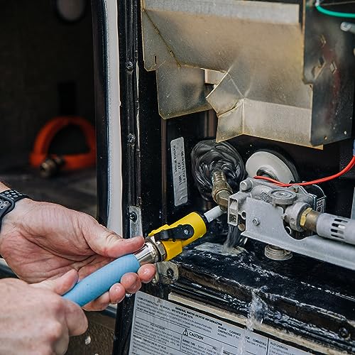 Camco جهاز تنظيف خزان الماء من كامكو للمخيمات والمركبات الترفيهية - يحسن من وظيفة سخان الماء عن طريق طرد الرواسب - يتصل بسهولة بخراطيم الحدائق القياسية ويتميز بصمام إيقاف مريح (11691) - Image 3