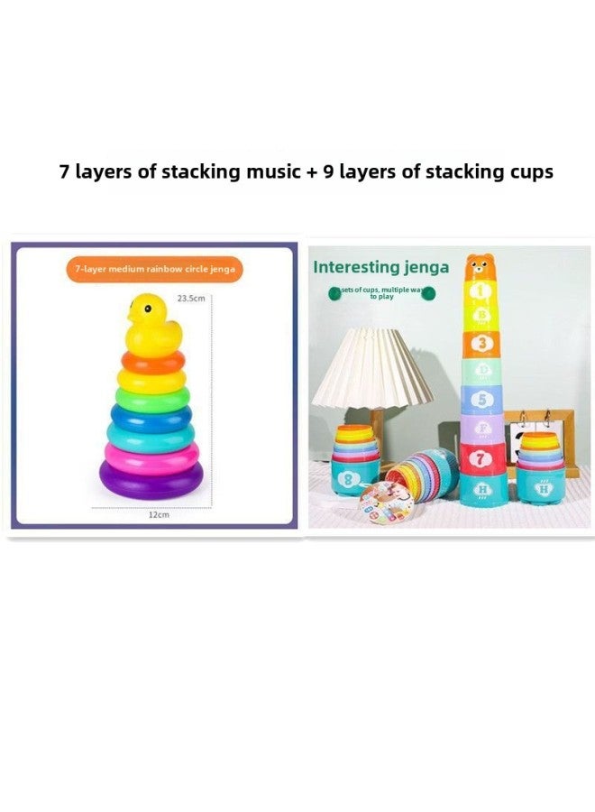 Baby Development Intelligence Rainbow Tower Ring Stacking Music Early Education 0-1-2 Years Old Baby Tumbler Toy-Color:7 Layers Of Stacking Music + 9 Layers Of Stacking Cups - Image 1