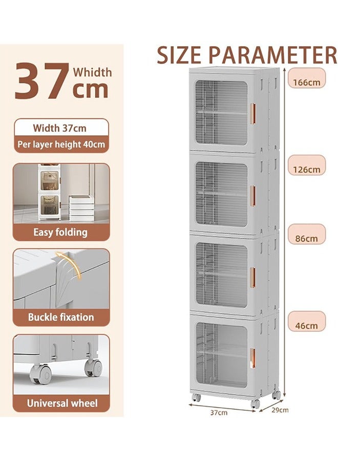 JCB CHIC Narrow Storage Cabinet Box Bathroom Corner Locker Kitchen Organizer Foldable with Adjustable Shelf and Clear Door for Baby Clothes Toys Snack Shoes Hats and Bags  - Image 2