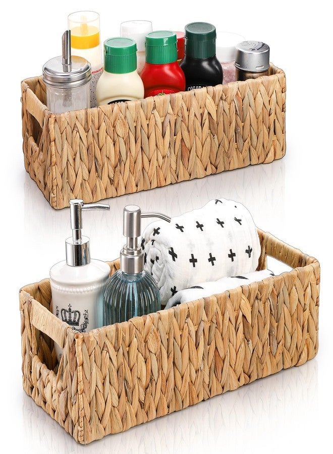 Eorbow 2 Pack Wicker Storage Baskets, Water Hyacinth Holder for Toilet Paper, Rectangular Natural Bins with Built-in Handles, Handwoven Organizer for Bathroom Kitchen Pantry Tank Top, 2 Sizes - Image 1