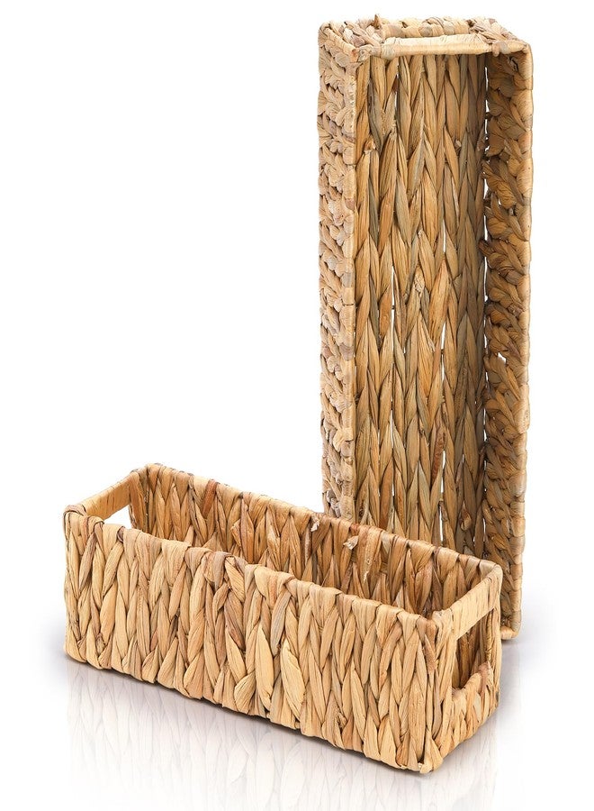 Eorbow 2 Pack Wicker Storage Baskets, Water Hyacinth Holder for Toilet Paper, Rectangular Natural Bins with Built-in Handles, Handwoven Organizer for Bathroom Kitchen Pantry Tank Top, 2 Sizes - Image 4