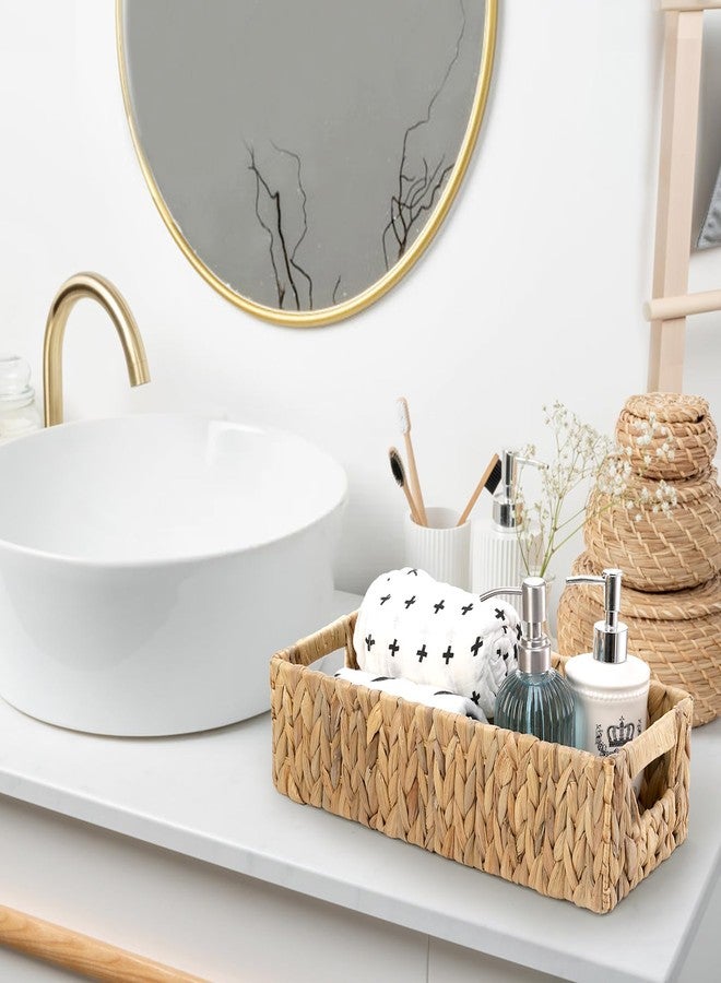 Eorbow 2 Pack Wicker Storage Baskets, Water Hyacinth Holder for Toilet Paper, Rectangular Natural Bins with Built-in Handles, Handwoven Organizer for Bathroom Kitchen Pantry Tank Top, 2 Sizes - Image 5