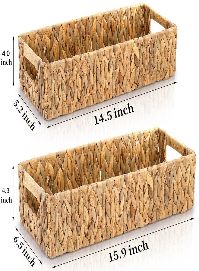 Eorbow 2 Pack Wicker Storage Baskets, Water Hyacinth Holder for Toilet Paper, Rectangular Natural Bins with Built-in Handles, Handwoven Organizer for Bathroom Kitchen Pantry Tank Top, 2 Sizes - Image 2