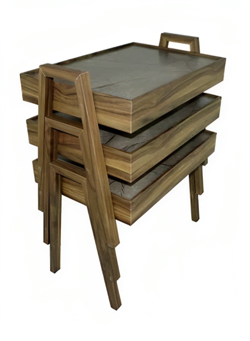 Generic 3-Piece Coffee and Tea Service Table Set Grey/Brown 52 x 35 x 41cm  - Image 1