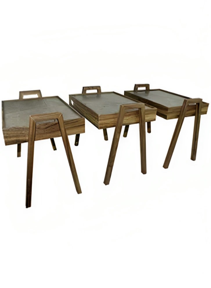 Generic 3-Piece Coffee and Tea Service Table Set Grey/Brown 52 x 35 x 41cm  - Image 2