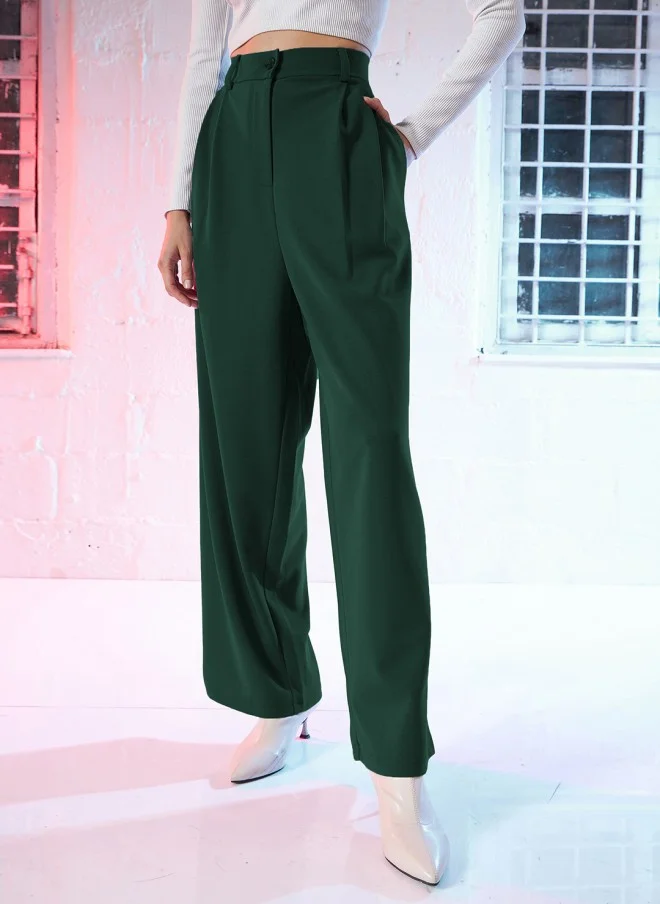 ساسافراس Green Loose Fit High-Rise Pleated Trousers for Women