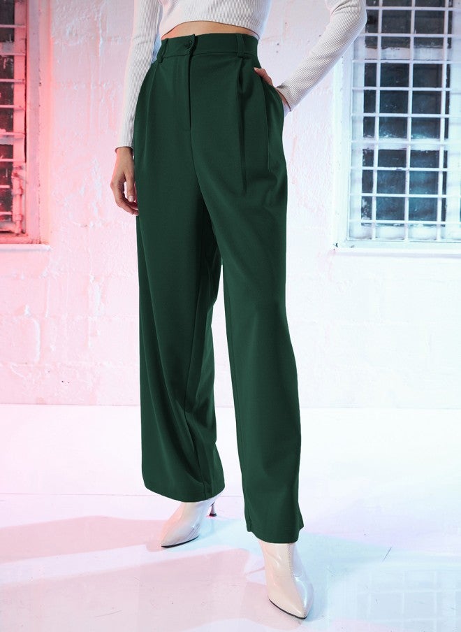 SASSAFRAS Green Loose Fit High-Rise Pleated Trousers for Women - Image 1