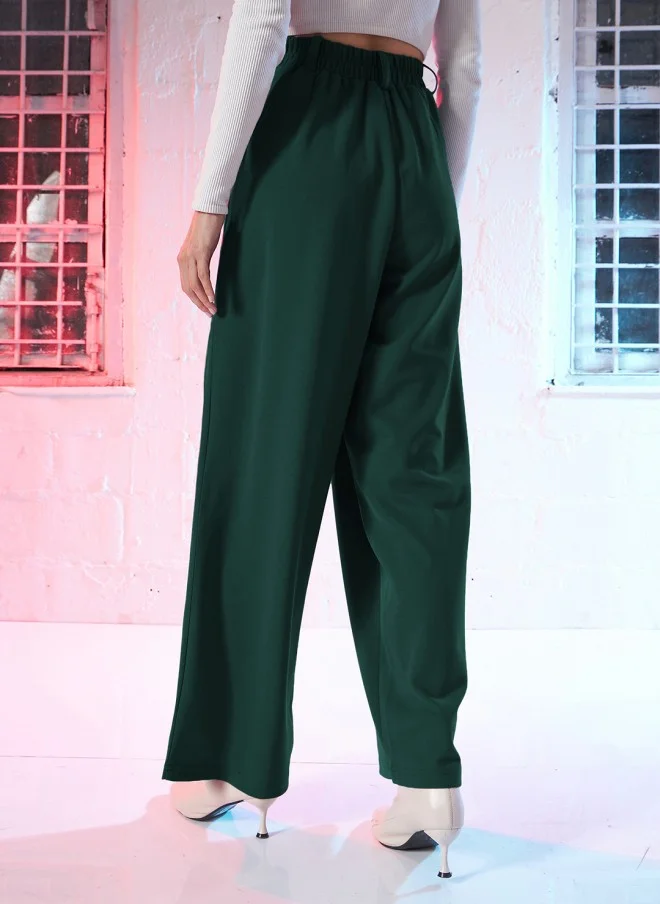 SASSAFRAS Green Loose Fit High-Rise Pleated Trousers for Women