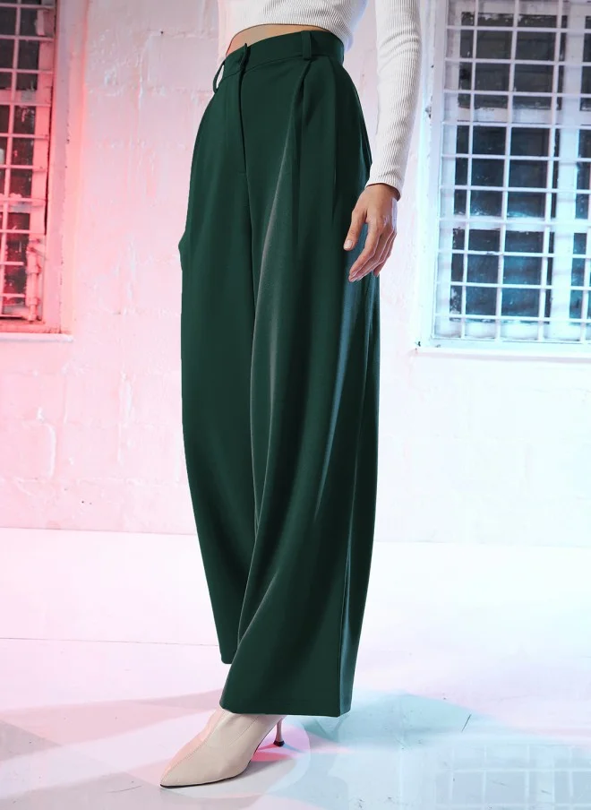 SASSAFRAS Green Loose Fit High-Rise Pleated Trousers for Women