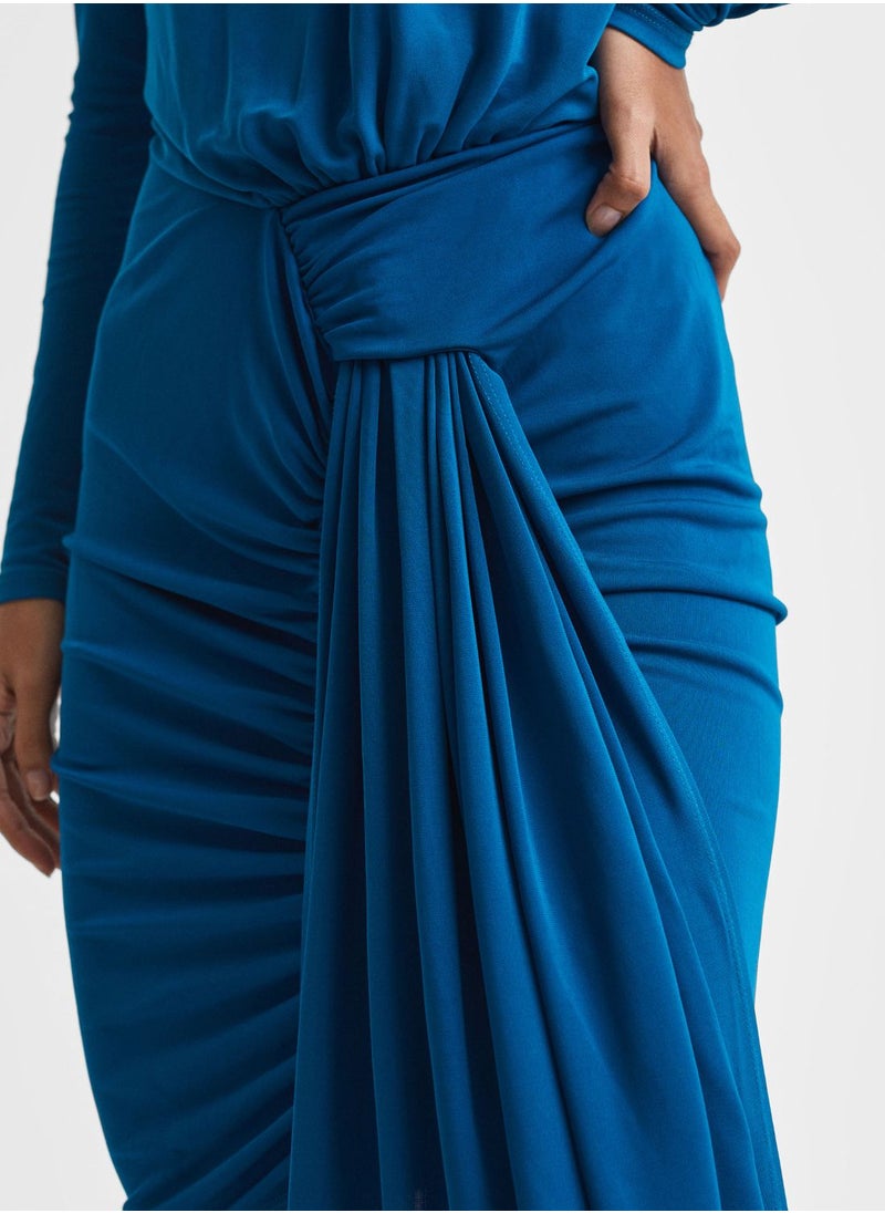 REISS Front Slit Ruched Detail Dress  - Image 3