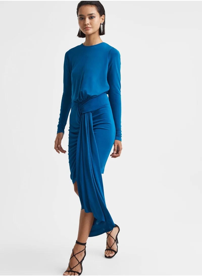 REISS Front Slit Ruched Detail Dress