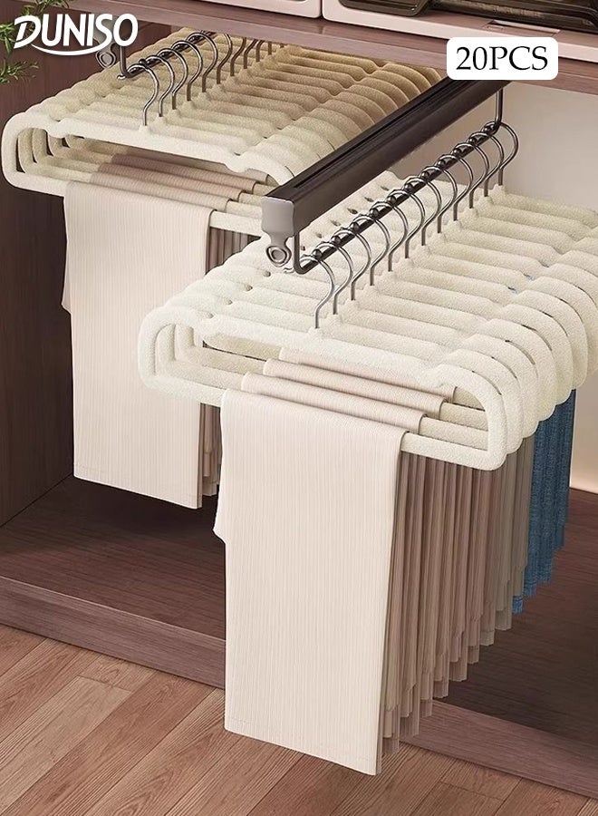 DUNISO 20Pcs Flocking Clothes Hangers Set 360°Swivel Hook Non-slip Felt Trousers Hangers with Non-Slip Grooves Space Saving Storage Organiser Hangers Multi-functional Durable Heavy Duty Strong Clother Hanger - Image 1
