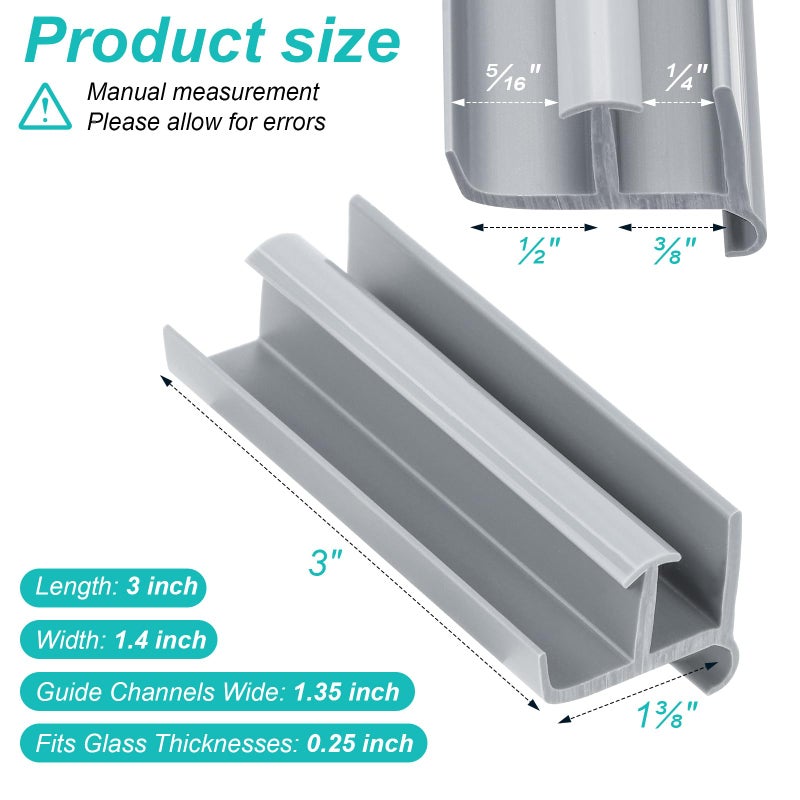 VYH Gray Sliding Shower Door Bottom Track, Suitable For 1/2-Inch And 3/8-Inch Track Grooves, Ideal For Glass Shower Doors With A Thickness Of 7/16-Inch And 5/16-Inch (2 Pack) - Image 2