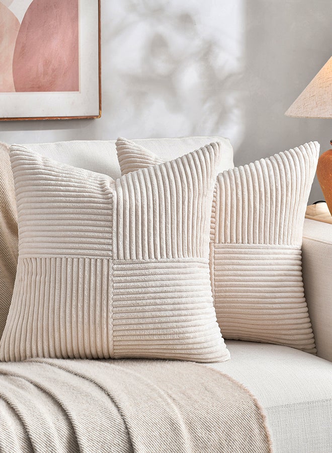 Fancy Homi مجموعة من 2 أغطية وسائد زخرفية محايدة للكنبة، السرير والأريكة، ناعمة ورقيقة بنمط قطن مضلع، تصميم جمالي وحديث - 45x45 سم - كريمي - Image 1