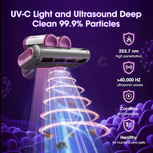XIAOLANG Bed Mattress Vacuum Cleaner Cordless 16Kpa Handheld Vacuum, Vacuum Cleaner with 253.7nm UV-C Light,HEPA Filter & Ultrasonic, Portable Vacuums for Sofa Bed Couch Crib Gifts for Women her Man - Image 3