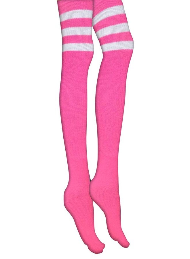 AJs Retro Thigh High Tube Socks - Pink, White - Image 2