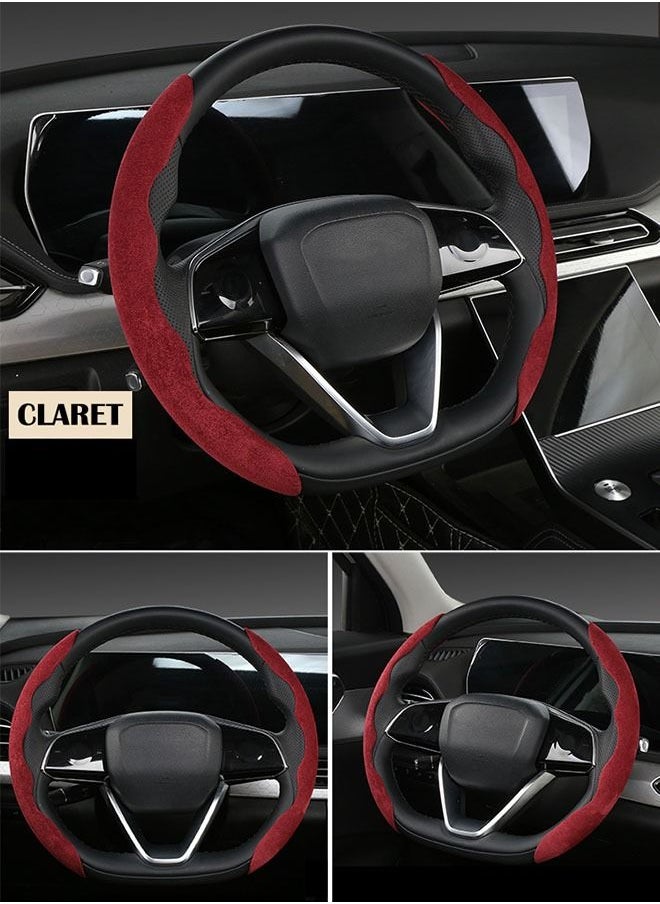 ZCM-HAPPY Universal Fur Car Steering Wheel Cover Sweat Absorbing Anti-Slip Handlebar Cover (Red)  - Image 2