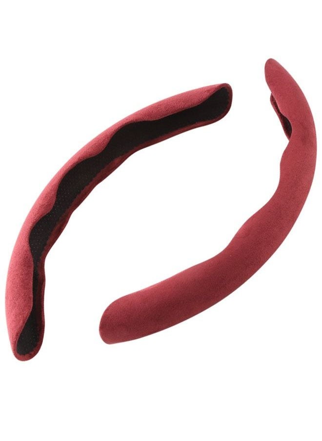 ZCM-HAPPY Universal Fur Car Steering Wheel Cover Sweat Absorbing Anti-Slip Handlebar Cover (Red)  - Image 1