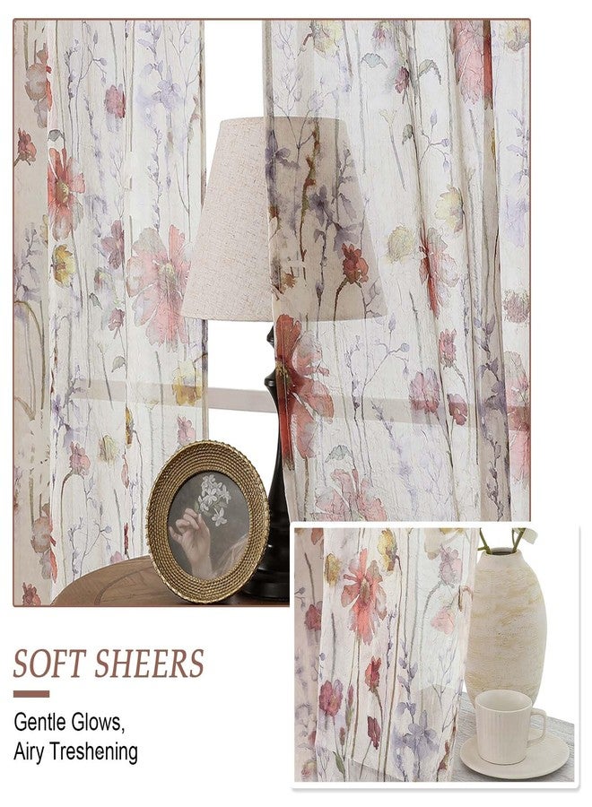 Lecloud ستائر لي كلاود الشفافة المجعدة، طول 63 بوصة، لوحتان، ستائر مطبوعة بنقوش زهور شبه شفافة لغرفة النوم، ستائر ريفية رومانسية بجيب للعمود، مناسبة لغرفة المعيشة أو غرفة الفتيات، عرض 42 بوصة × طول 63 بوصة - Image 4