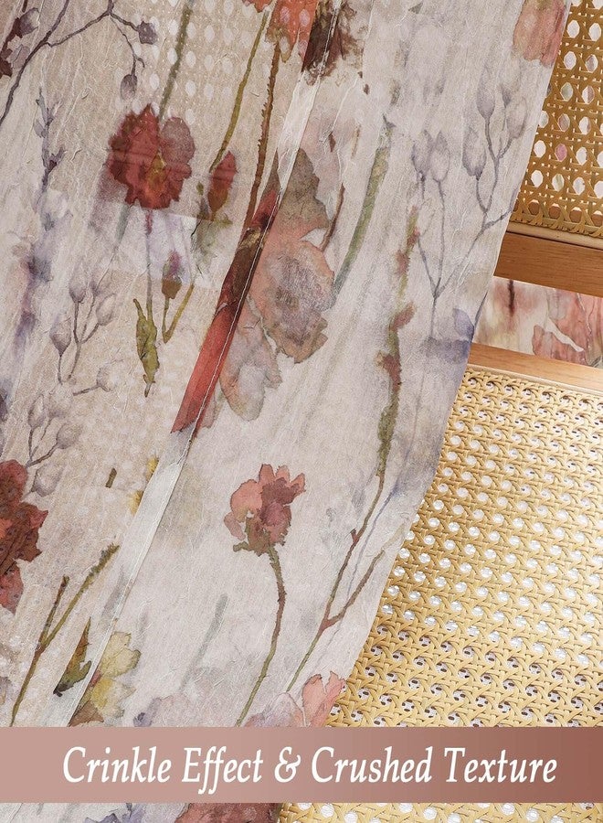 Lecloud ستائر لي كلاود الشفافة المجعدة، طول 63 بوصة، لوحتان، ستائر مطبوعة بنقوش زهور شبه شفافة لغرفة النوم، ستائر ريفية رومانسية بجيب للعمود، مناسبة لغرفة المعيشة أو غرفة الفتيات، عرض 42 بوصة × طول 63 بوصة - Image 3