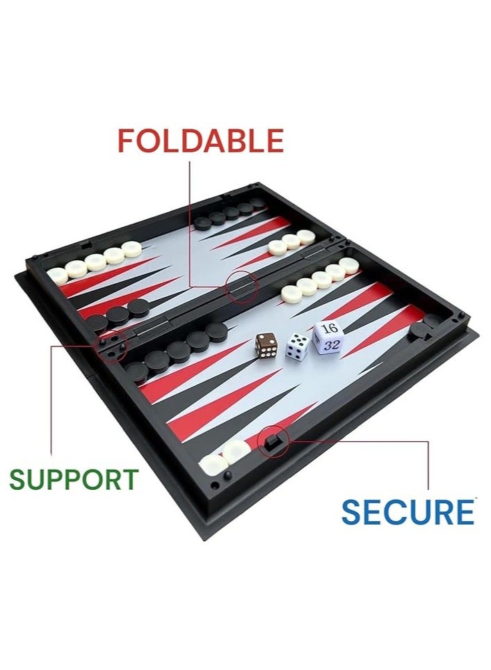مجموعة ألعاب الشطرنج المغناطيسية والداما والطاولة - مجموعة ألعاب لوحية 3 في 1، قابلة للطي والحمل 25 سم، مثالية للسفر - Image 3