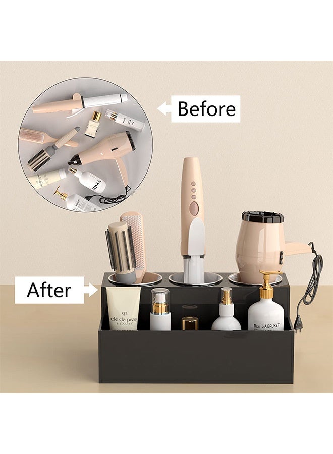 Peachjoy Hair Tool Organizer, Acrylic Hair Dryer and Hair Styling Tools Organizer with 3 Circular Holes and 1 Compartment, Bathroom Countertop Organizer Storage for Accessories, Makeup, Toiletries - Image 4
