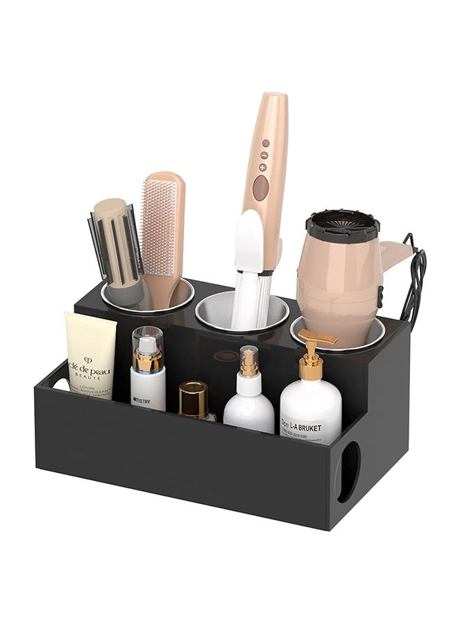 Peachjoy Hair Tool Organizer, Acrylic Hair Dryer and Hair Styling Tools Organizer with 3 Circular Holes and 1 Compartment, Bathroom Countertop Organizer Storage for Accessories, Makeup, Toiletries - Image 1