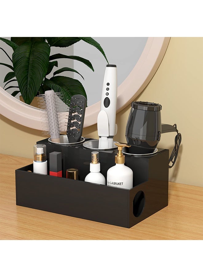 Peachjoy Hair Tool Organizer, Acrylic Hair Dryer and Hair Styling Tools Organizer with 3 Circular Holes and 1 Compartment, Bathroom Countertop Organizer Storage for Accessories, Makeup, Toiletries - Image 2