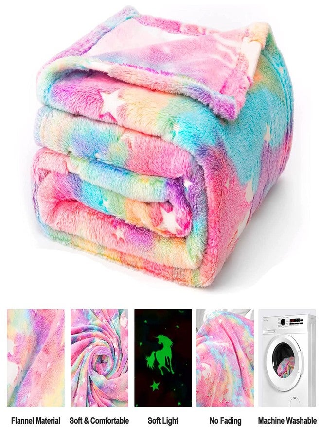 TEHALK Unicorn Glow in The Dark Blanket for Girls/Kids, 60% Polyester/40% Flannel, 40"x60", Pink, Cartoon Unicorn with Star - Image 4